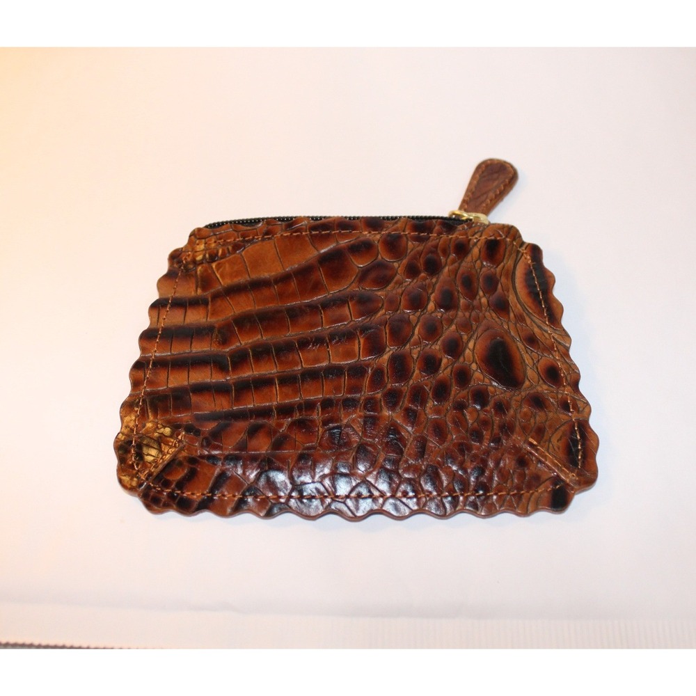 Brahmin Pecan Melbourne Scallop Coin Pouch Card Case Wallet